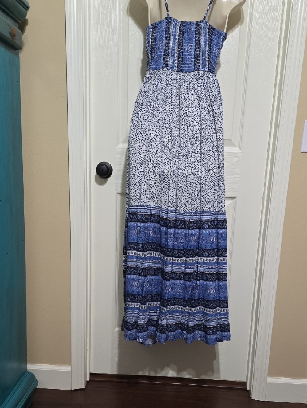Japna Blue Printed Maxi Dress with Spaghetti Straps - Picture 6 of 9